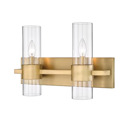 Lawson 2 Light Vanity, Rubbed Brass & Clear